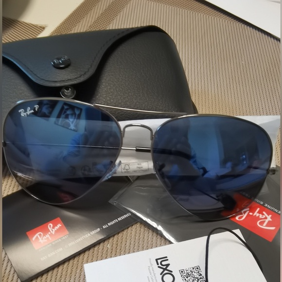 Ray-Ban Aviator Sunglasses with Dark Blue Lenses - Picture 1 of 3